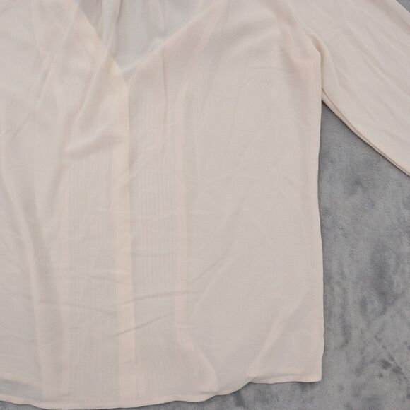 FOREVER 21 Shirt Womens S Pink Long Balloon Sleeve VNeck Sheer Pleated Blouse - Picture 13 of 14